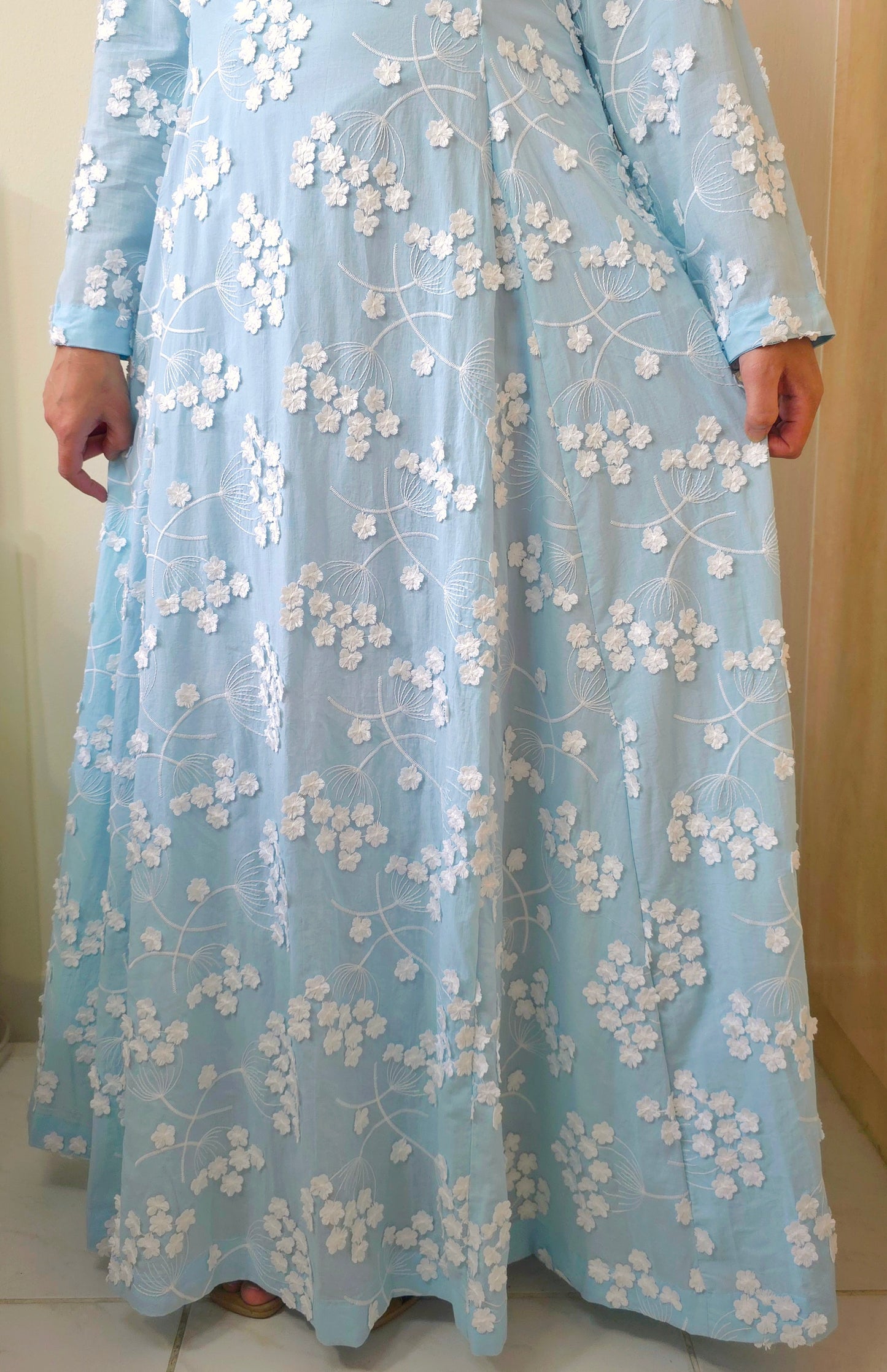 'Sky Blue' Embroidered Floral Maxi Dress